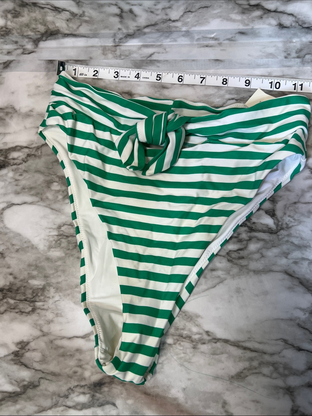 aerie Green and White Striped Bikini Bottoms with Front Knot